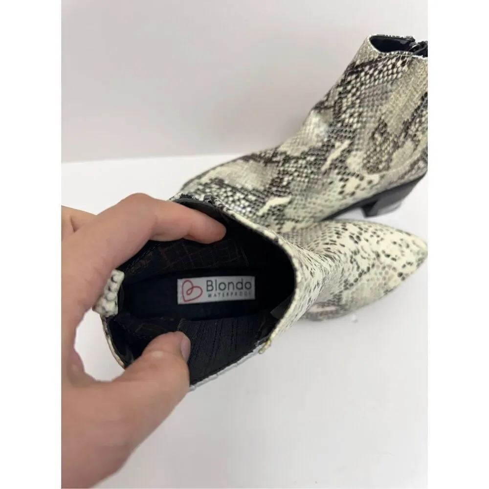 Blondo Ankle Booties Size 7 Snakeskin Embossed Leather Waterproof Block Heel NEW